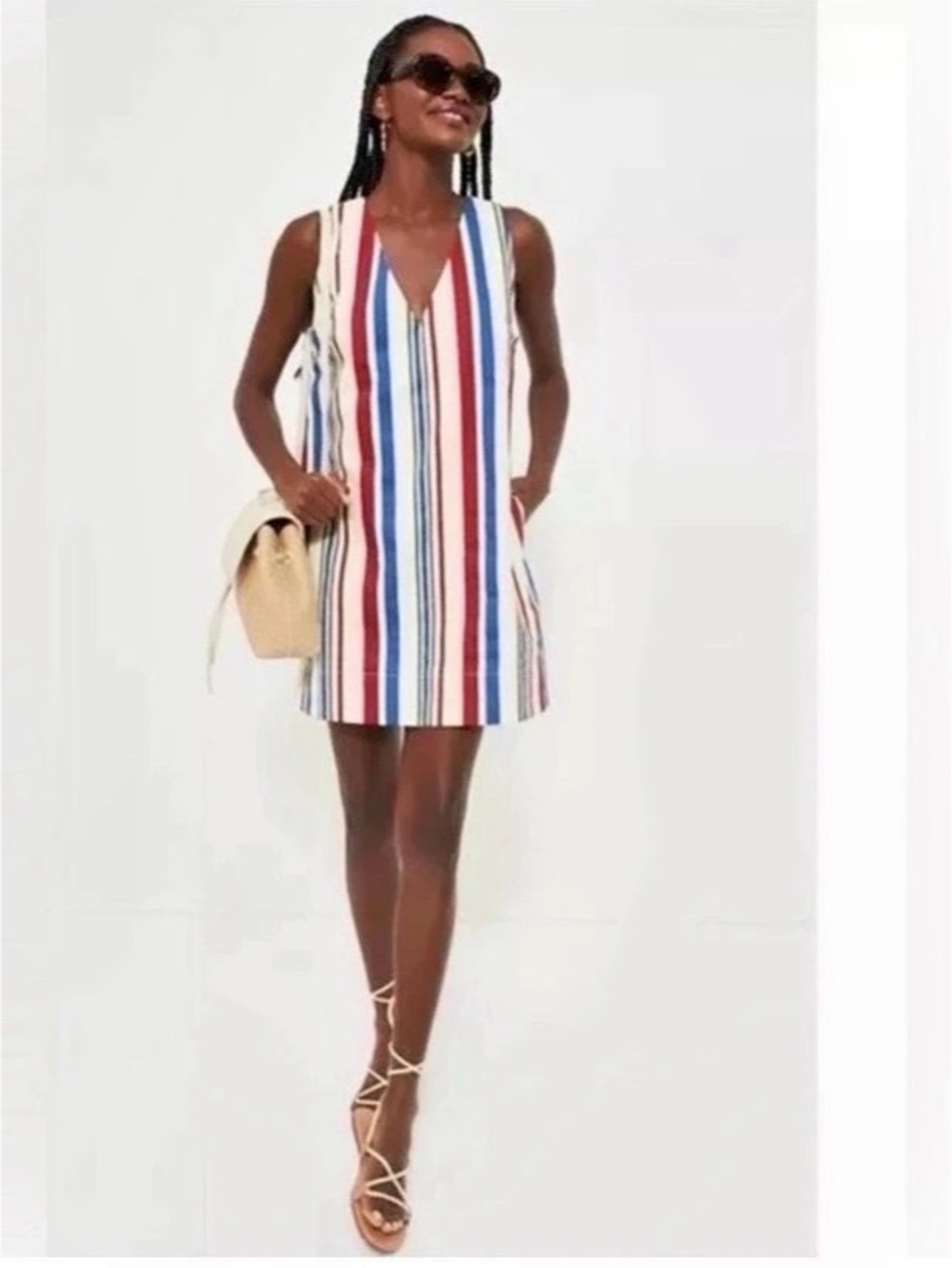 Pomander Striped Mini Dress in White & Red Size Medium NWT